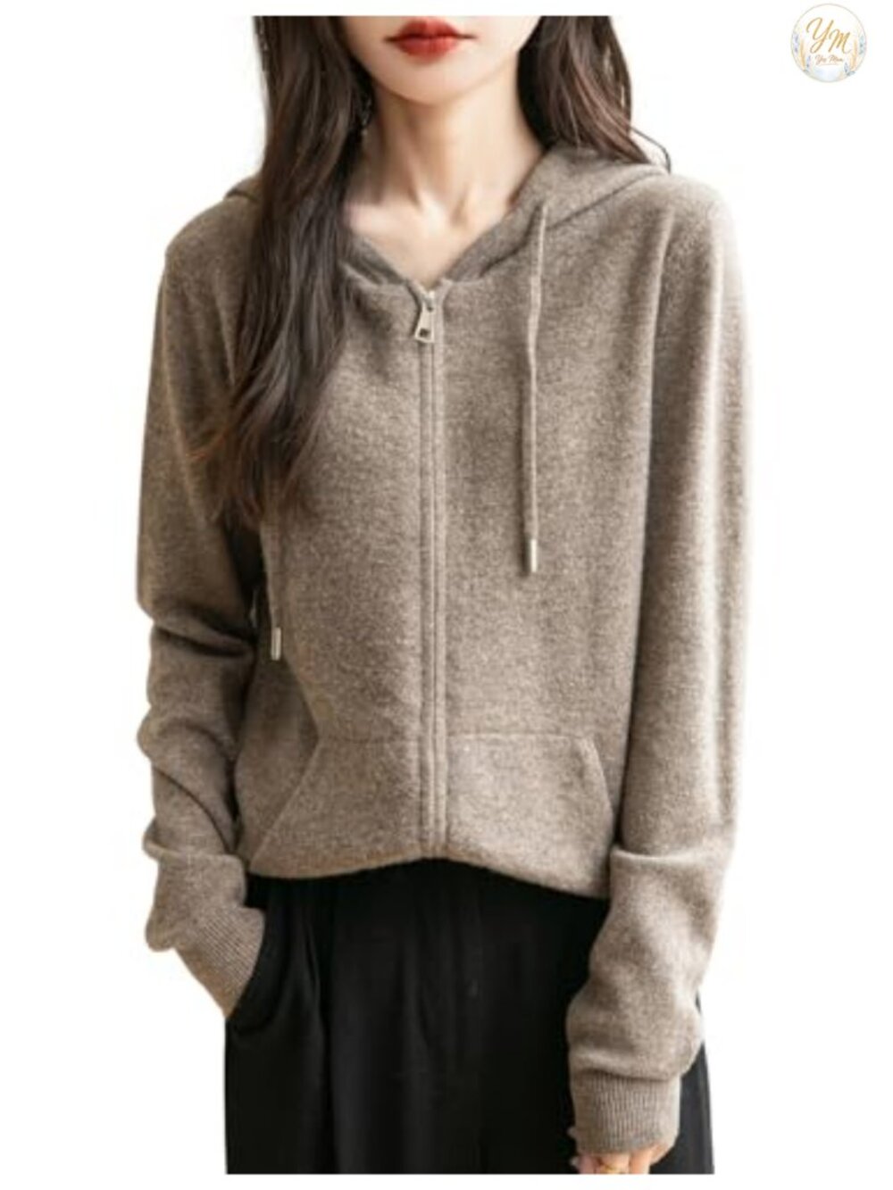 100% Merino Wool Zip Up Hoodie Cardigan with Pocket Long Sleeve